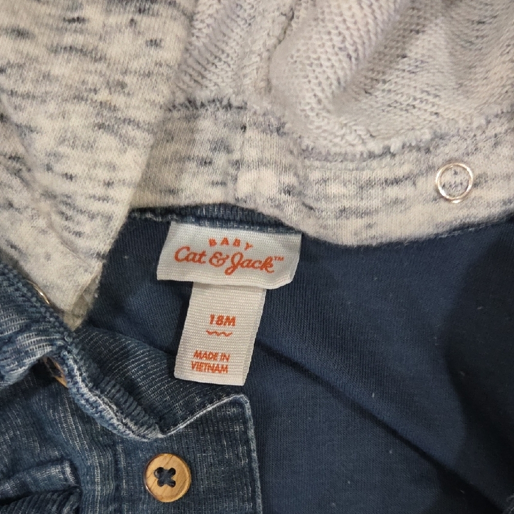 Cat & Jack Blue Corduroy Hooded Jacket with Brown Pants - Picture 2 of 5